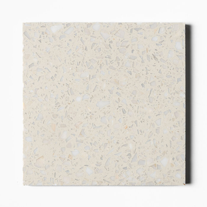 CALACATA AMBER HONED BIG CHIP WHITE TERRAZZO 40,6X40,6X1,8