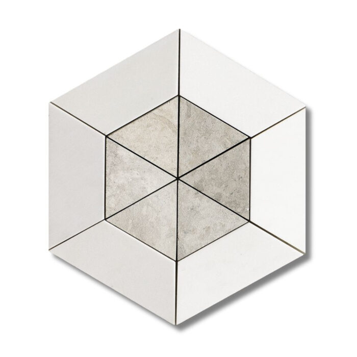 Aspen White Honed & Thala Gray Leather 75 Mm Hexagon