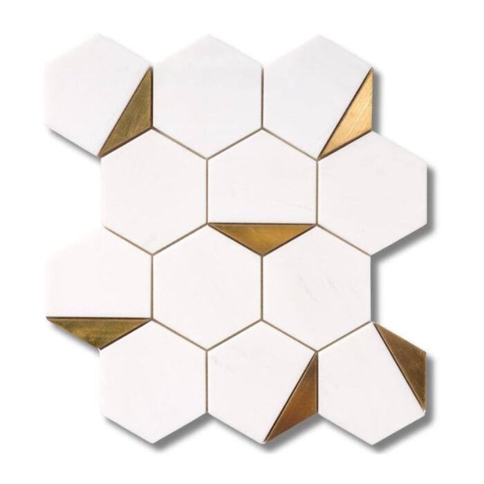 Gold Metal Brass Snow White Multi Finish Mosaics Tile