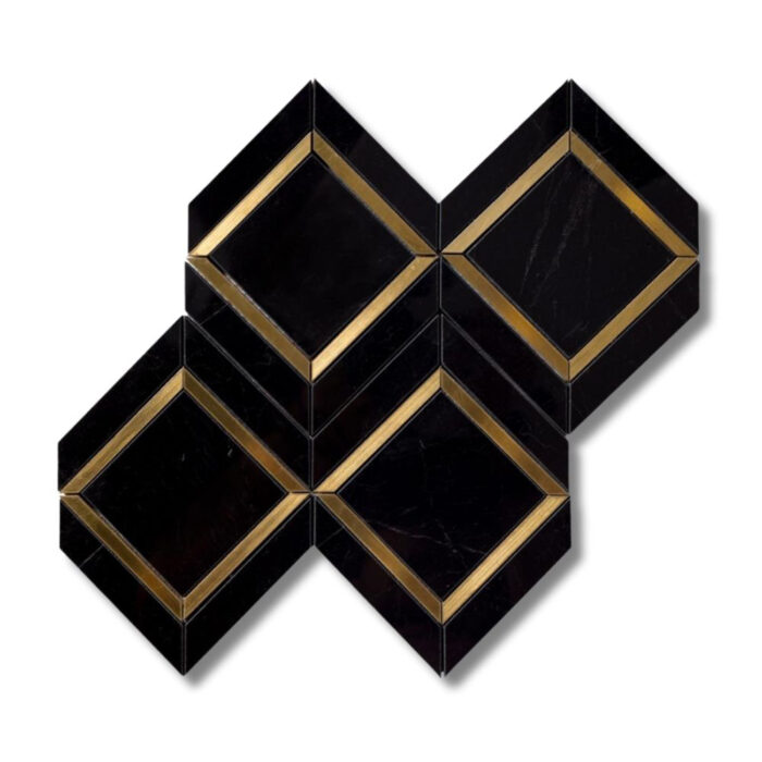 Gold Metal Brass Black Diamond Mosaics Tile