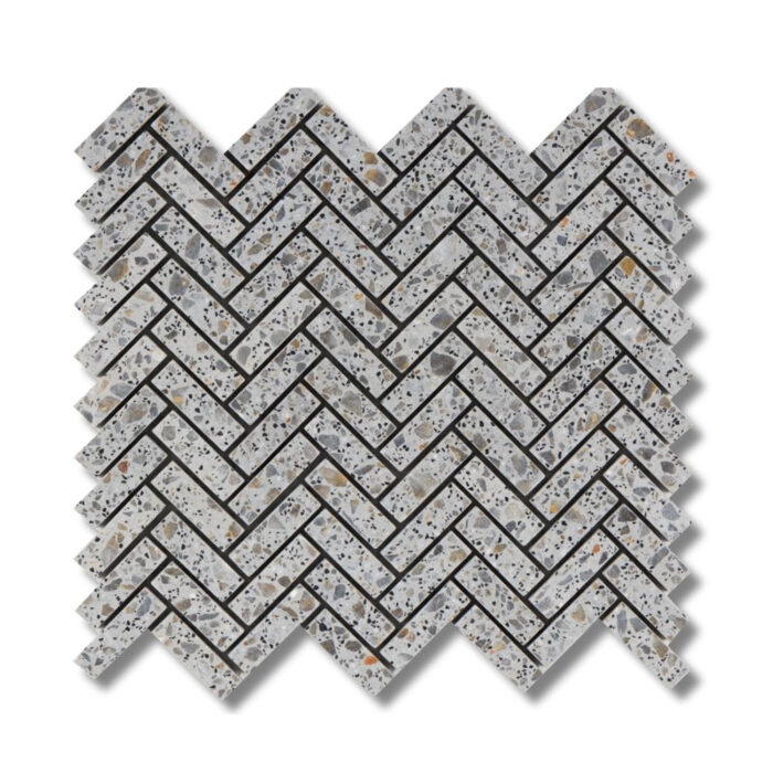 Grigio Tumbled Terrazzo Herringbone 1,5x5 cm Mosaic